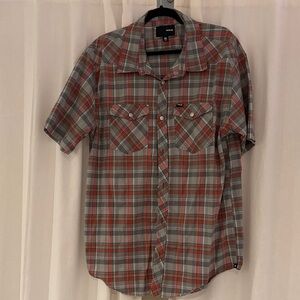 Hurley Red and Gray Plaid Button-Down Shirt